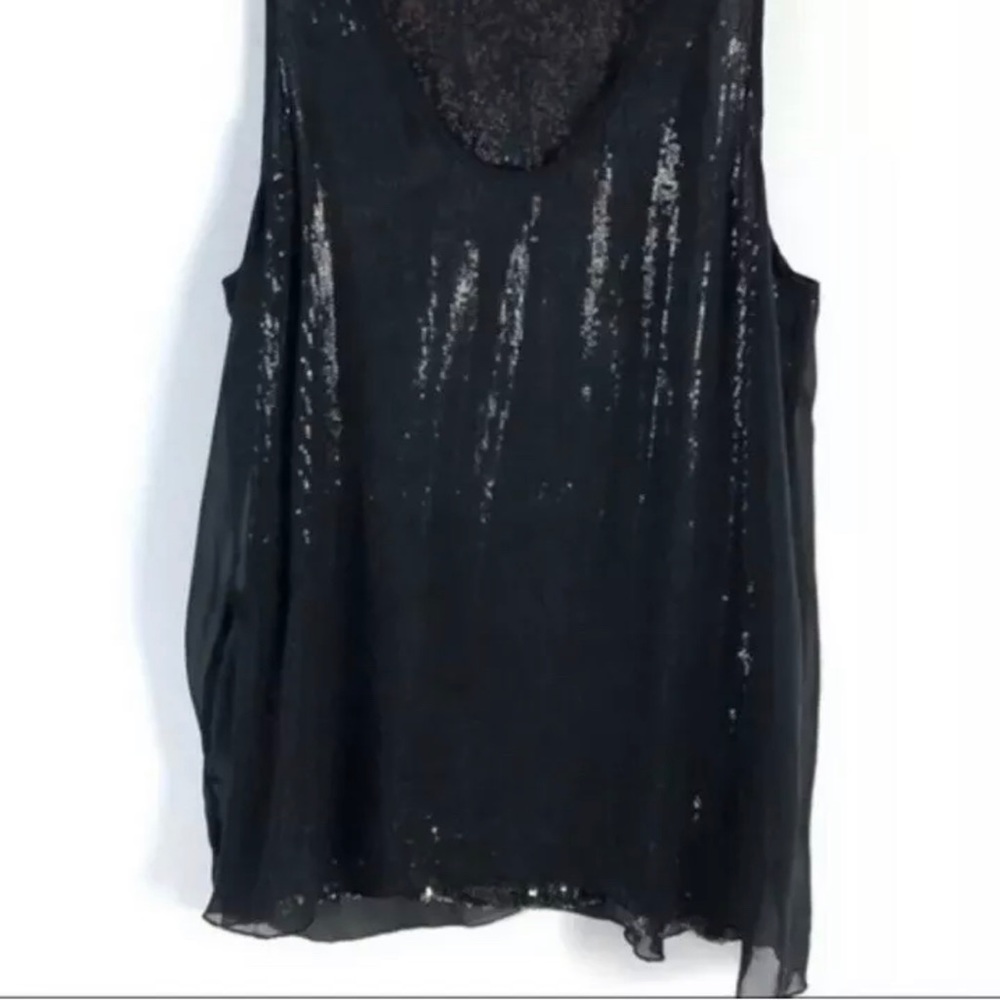 Joie Galina Black Sequin Silk Overlay Tank Top XS